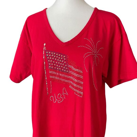 Cactus California Medium T-Shirt Vintage Red USA Flag Vneck Short Sleeve - Picture 4 of 7